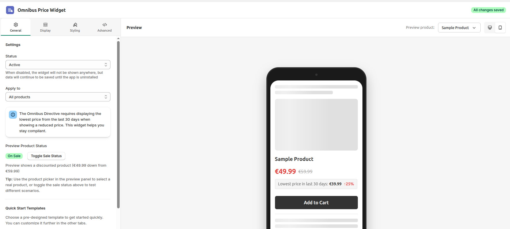 Screenshots of the Arki Omnibus settings, widget editor and dashboard inside Shopify admin